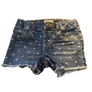 OshKosh BGosh Girls Denim Shorts 3T Star Print Adjustable Waist Raw Hem Pockets
